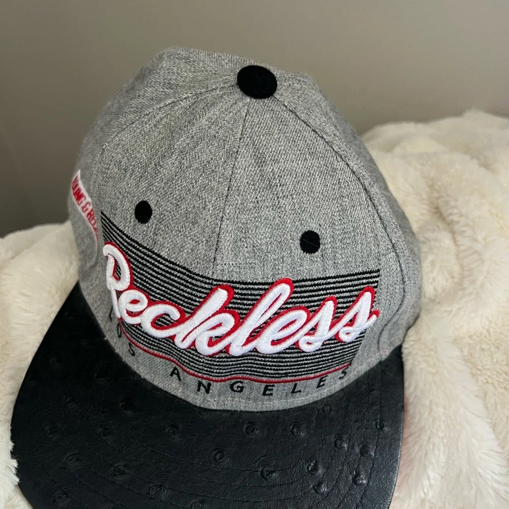 Gray and Black Reckless Snapback Hat